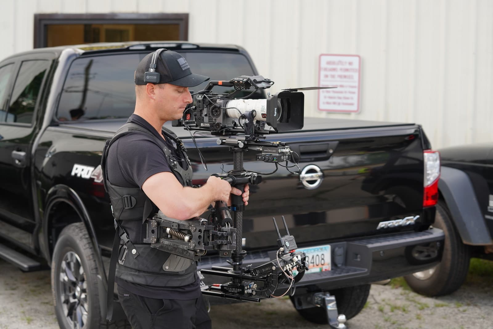 High Arc Media operator running a Steadicam rig with a cinema camera on location