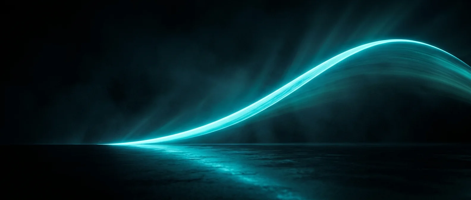 Abstract wide render of a light arc over a dark plane