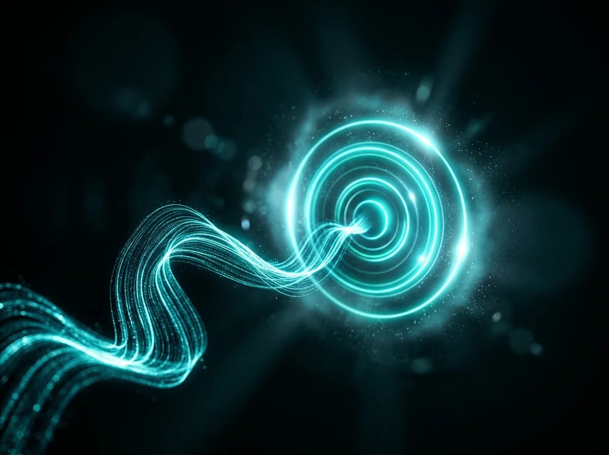 Abstract render of an audio waveform resolving into call rings