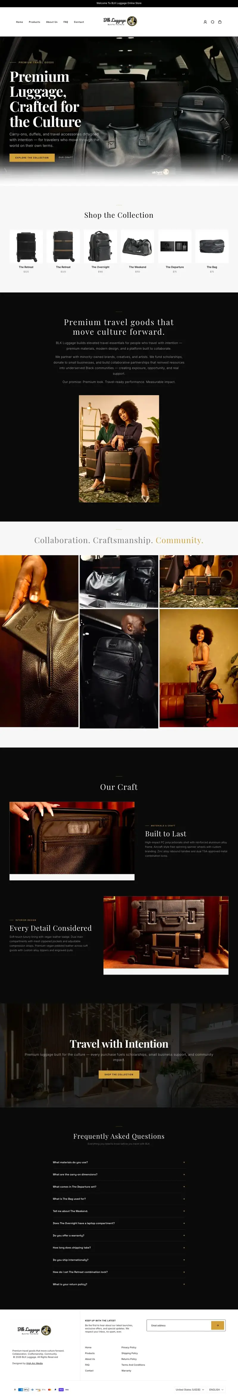 BLK Luggage website built by High Arc Media