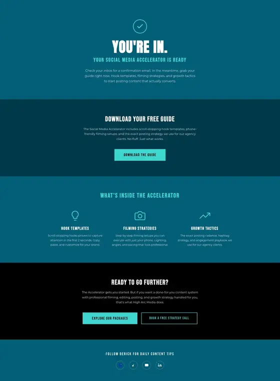 Social Media Accelerator thank-you page