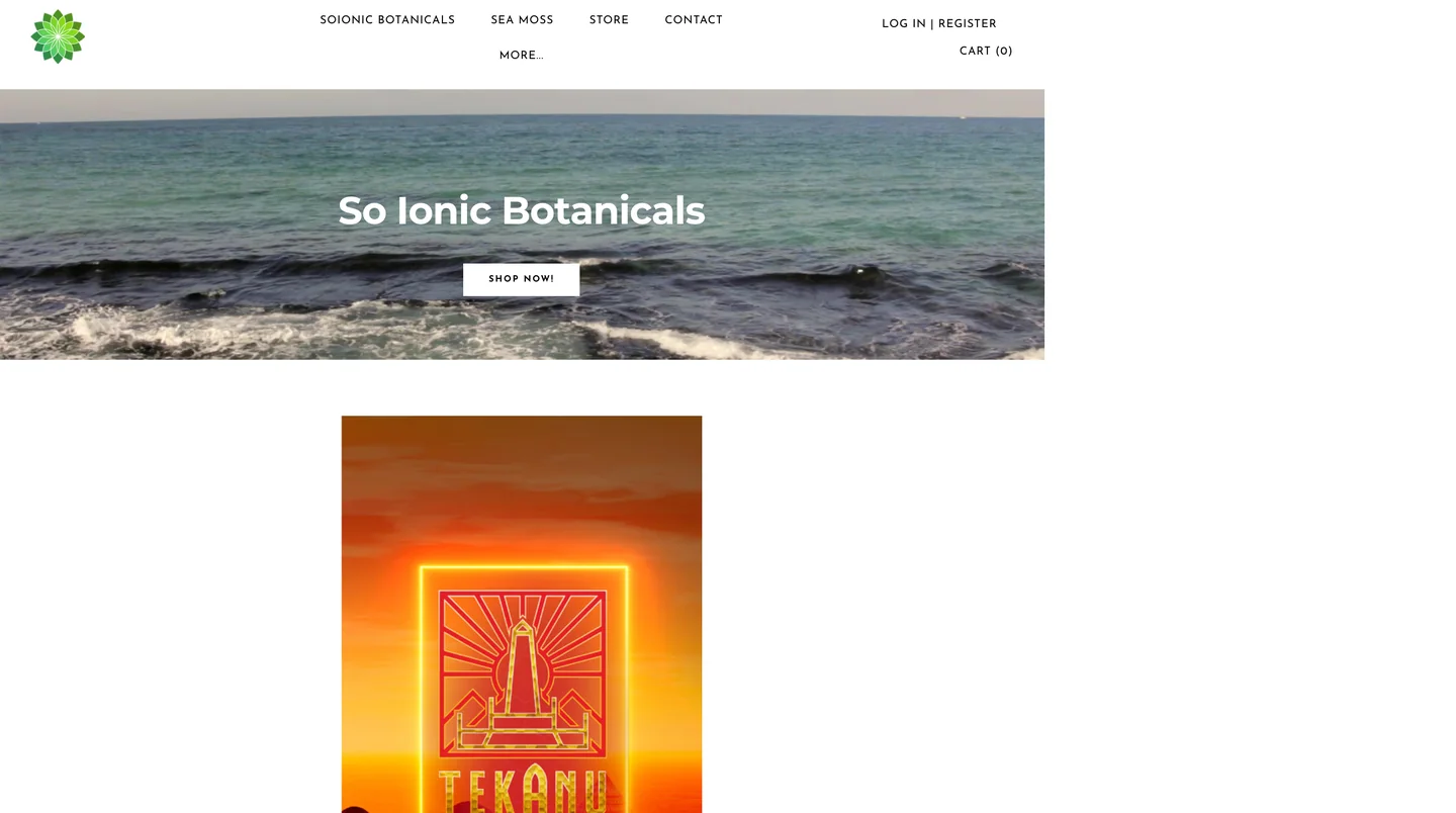 Soionic Botanicals website before the redesign