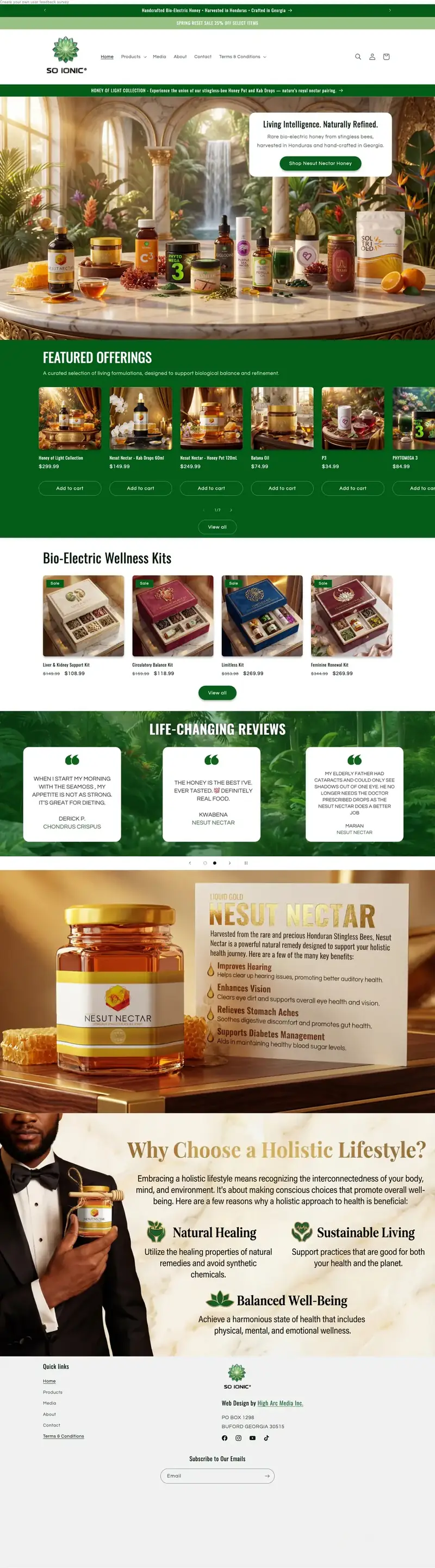Soionic Botanicals website built by High Arc Media